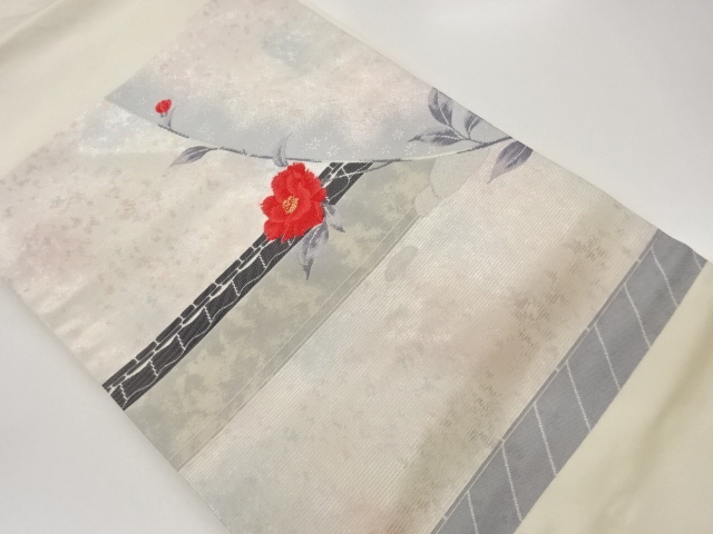 引箔山茶花模様織出し名古屋帯